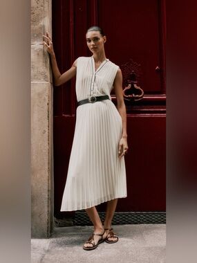 Zara Belted Pleated Midi Skirt XS New With Tags Summer Collection
